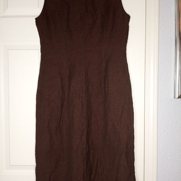 Evan Picone Women's Dress sz 6 Linen Blend Brown Sleeveless Pockets Button Down. - Picture 8 of 10